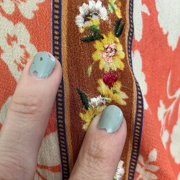 Anthropologie Vineet Bahl Mixed Floral Print Peasant Top Medium Boho Embroidered - Picture 5 of 12